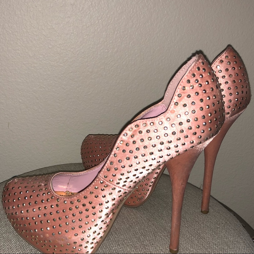 Peach Satin heels with studs